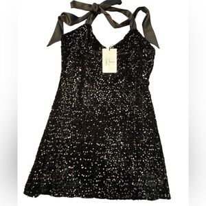 Klesi Black Velvet Sequin Halter Mini Dress 👠
